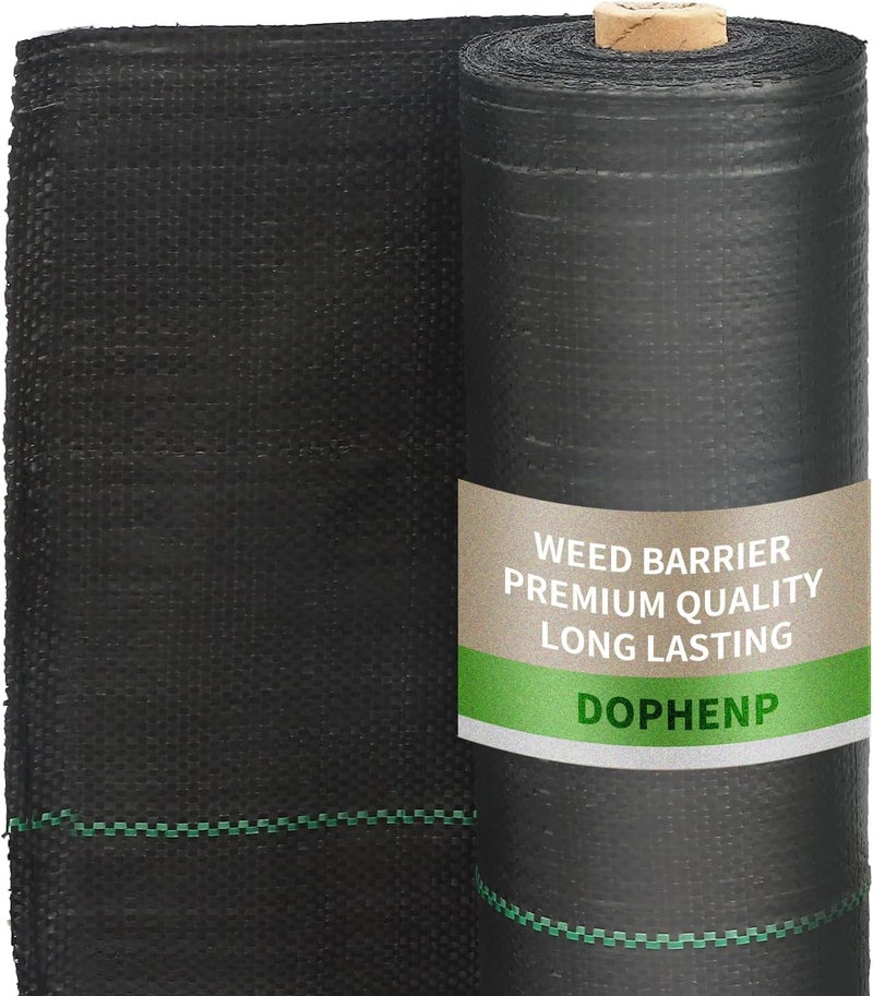 Dophenp 3x100ft 3.2OZ,Weed Barrier Landscape Fabric Heavy Duty, Woven Weed Control Fabric, High Permeability Good for Flower Bed, Geotextile Fabric Underlayment, Driveway (4ft*100ft) - Image 2